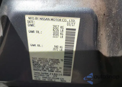2017 Nissan Altima 2.5 Sr from USA, damaged, VIN 1N4AL3AP8HC218616